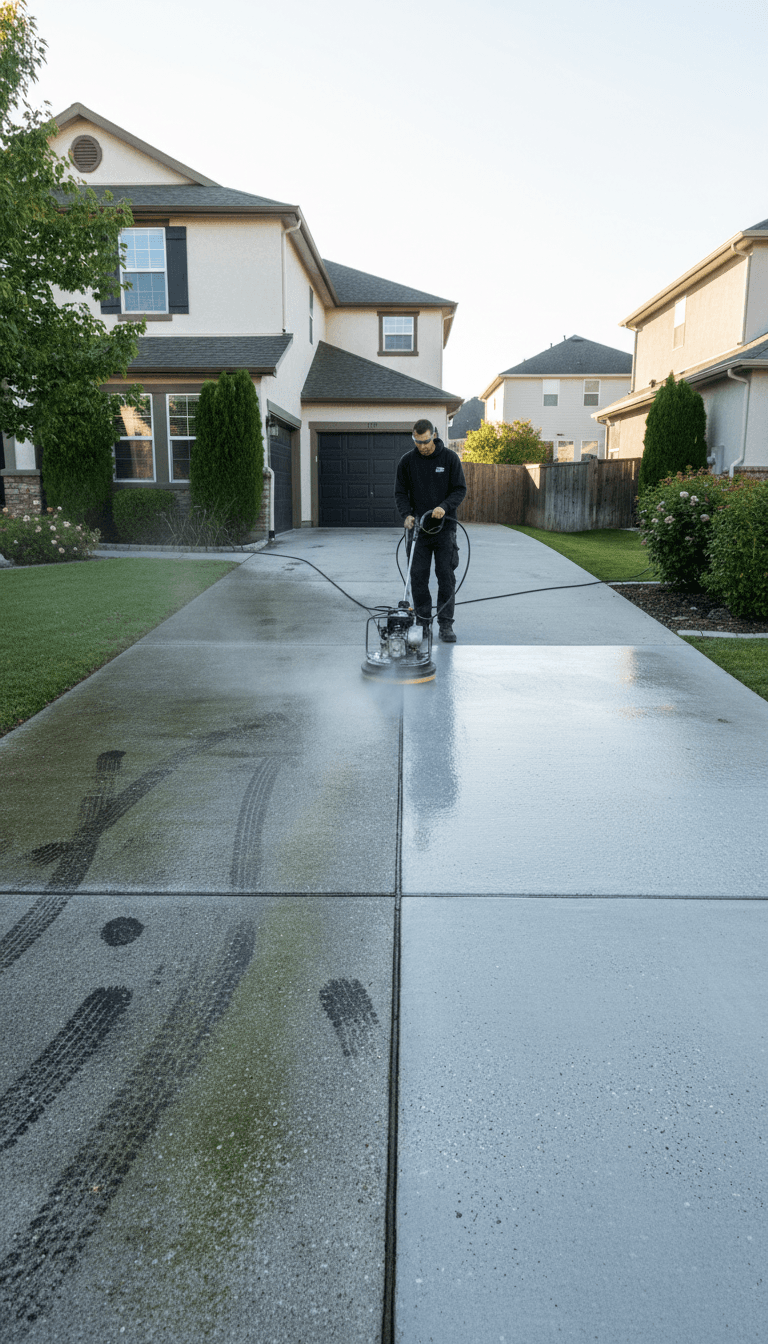 clean driveway after pressure washing service